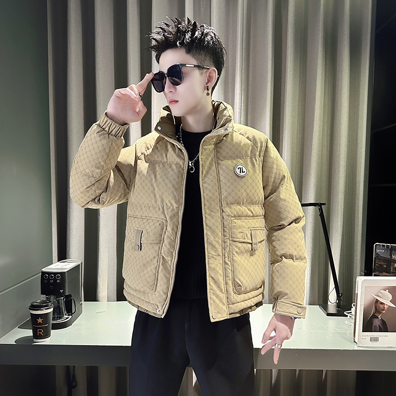 High-end contrasting color cotton-padded jacket for men, handsome thickened and warm cotton-padded jacket, winter casual down-padded jacket