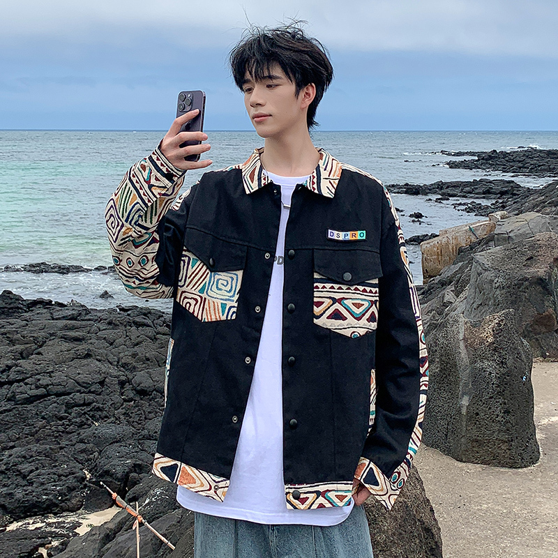 Autumn Stand Collar Embroidered Jacket Spliced ​​Long Sleeve Casual Jacket