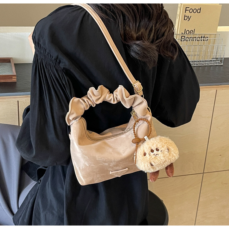 Popular bags for women 2024 new high-end texture fashion versatile one-shoulder crossbody bag pleated handbag