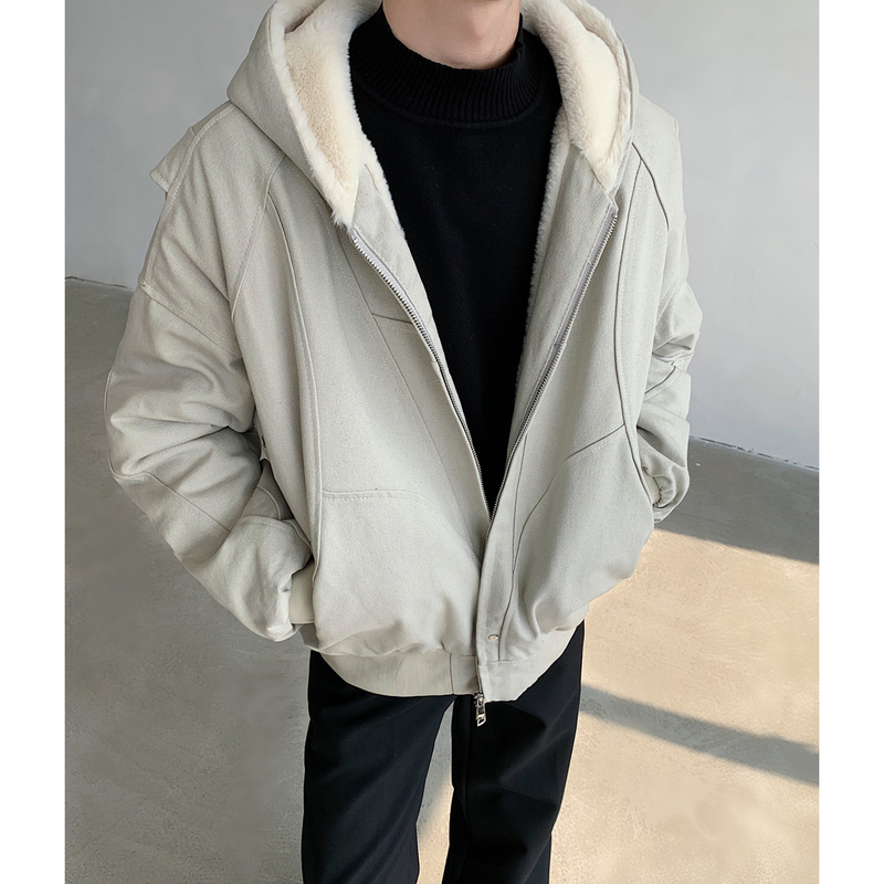 Heavy-duty thickened mountain-carved cotton jacket for men in winter, trendy brand loose warm hooded jacket, high street handsome jacket