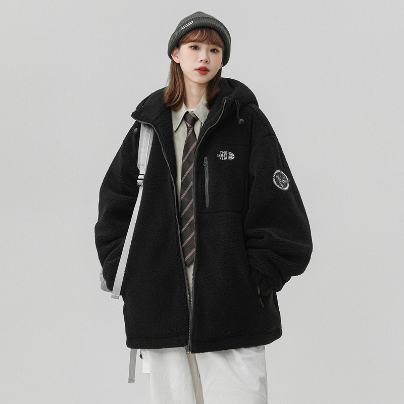 Lamb wool label embroidered cotton coat men's coat cotton thickened unisex