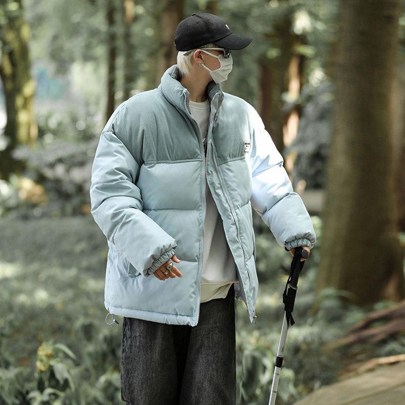 Wang Hedi's same style corduroy stitching loose men's and women's thick embroidered couple's cotton coat