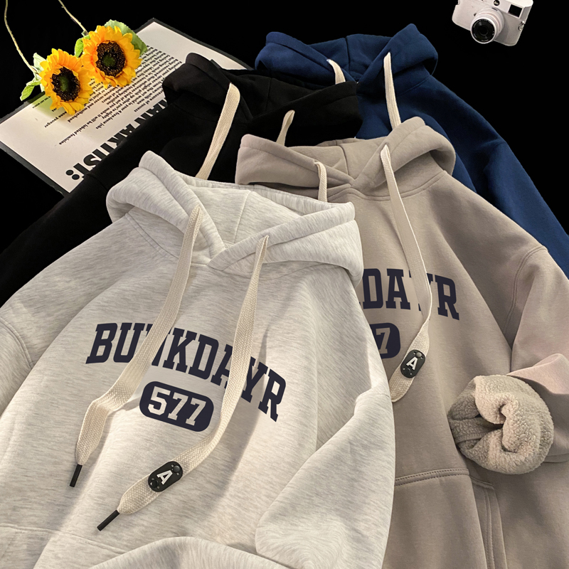 2024 heavy velvet letter print hooded sweatshirt trend