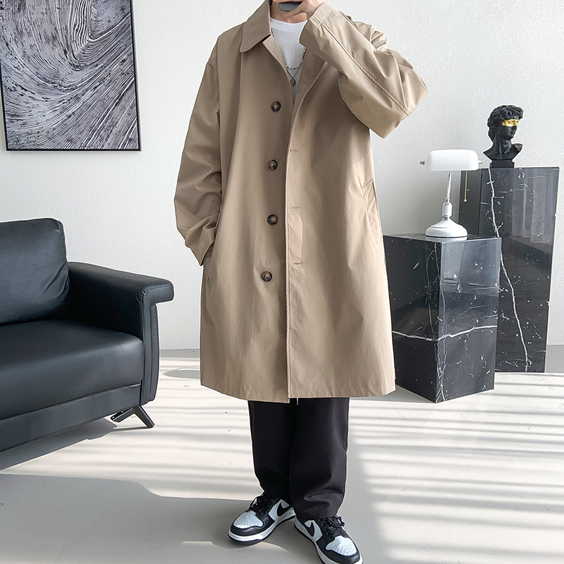 Spring and Autumn Hong Kong Style Mid-Length Men's Windbreaker Anti-Wrinkle Loose Jacket