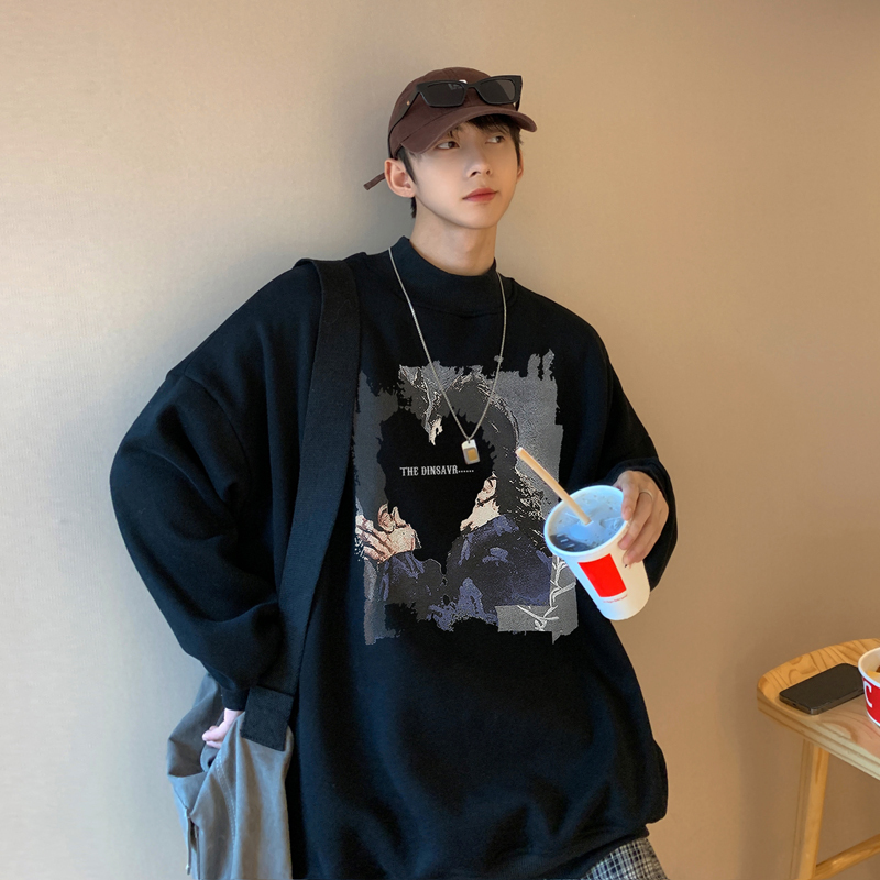 New autumn and winter American high street velvet half turtleneck sweatshirt