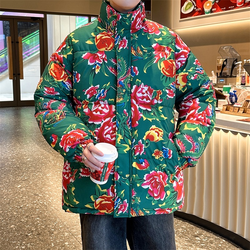 Autumn and winter Northeast big flower new Chinese style national style ethnic style youth cotton-padded clothes men's cotton-padded clothes