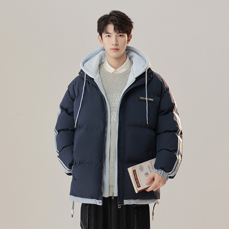 Teenagers' cotton-padded clothes, men's cotton-padded clothes, winter clothes, fake two-piece hooded couple coats
