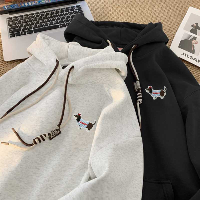 Polar fleece dachshund puppy embroidered fleece hooded sweatshirt