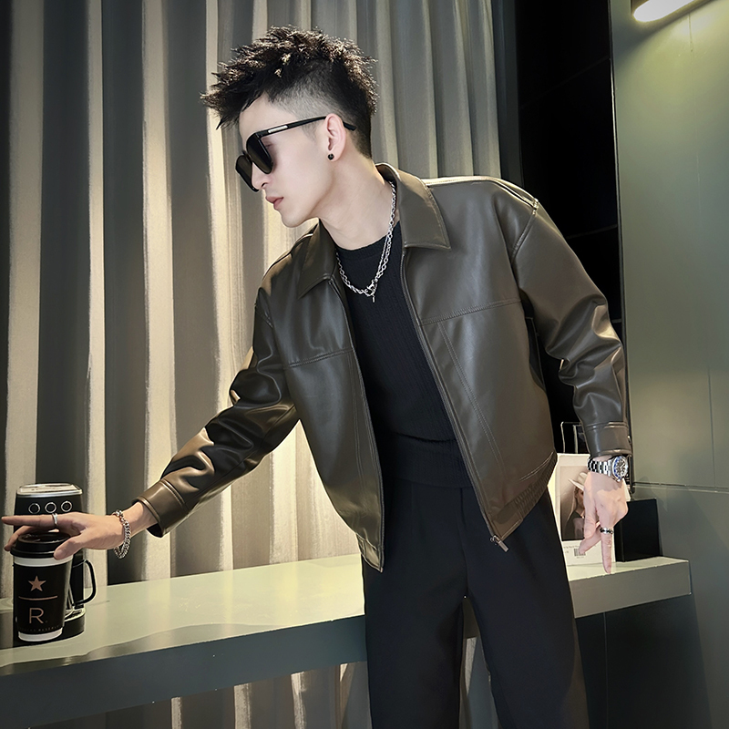 Piushuai motorcycle leather jacket men's spring and autumn trendy casual tops winter versatile jackets