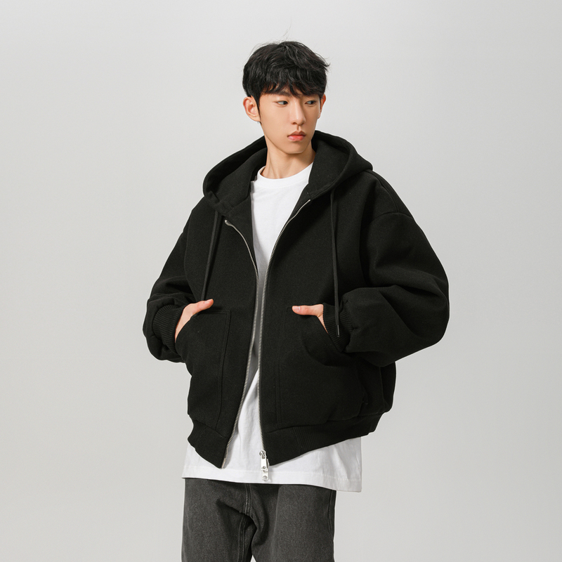 Shadowless Wall 5 weight 680g double zipper hooded woolen short coat jacket