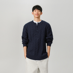 Shadowless Wall 5 Heavy Knitted Twist Henley Neck Sweater Pullover
