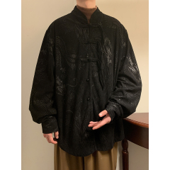 Chinese style new Chinese style A plate buckle dragon pattern dark flower corduroy shirt jacket for men