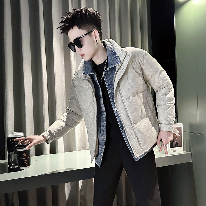 Fake two-piece cotton-padded jackets for men, fashionable brand cotton-padded jackets, autumn and winter warm down-padded jackets, spliced ​​jackets