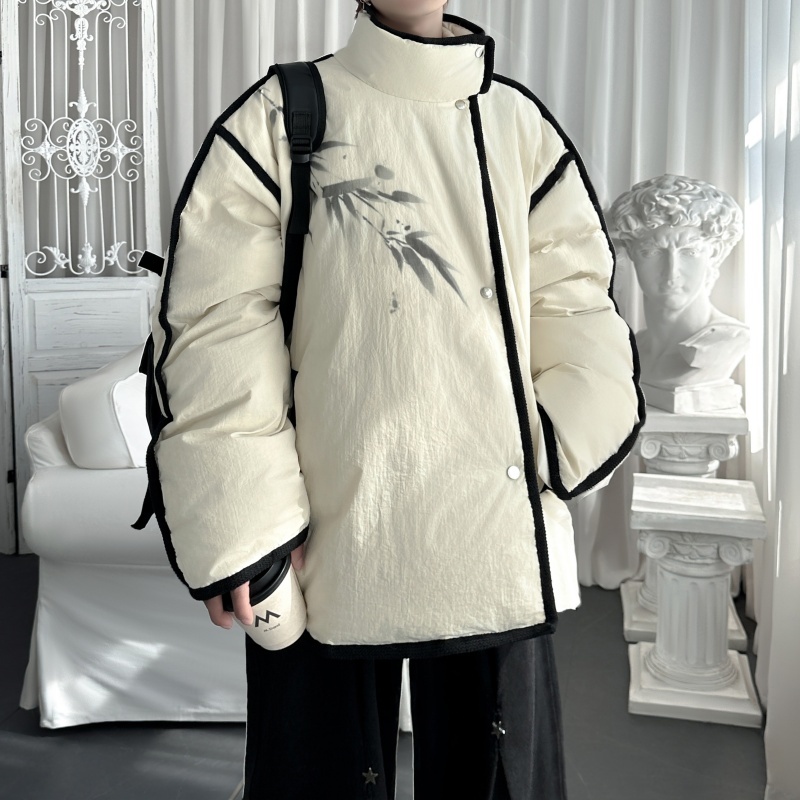 New Chinese-style cotton-padded jacket with ink bamboo design and short jacket