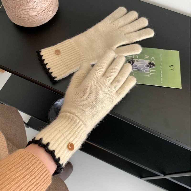 Korean style wool solid color knitted gloves for women 2024 new autumn and winter cycling gloves with missing fingers, touch screen, thickened and warm