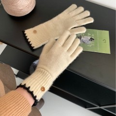 Korean style wool solid color knitted gloves for women 2024 new autumn and winter cycling gloves with missing fingers, touch screen, thickened and warm