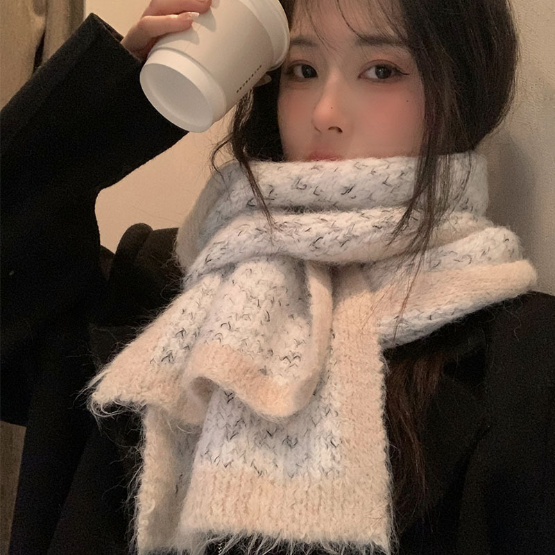 Korean atmospheric wool scarf for women in autumn and winter, versatile and high-end, wool warm shawl, knitted neck scarf