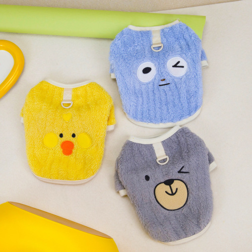 Pet clothing manufacturers supply autumn and winter thickened dog clothing Teddy Pomeranian corrugated velvet embroidered two-leg fleece jacket