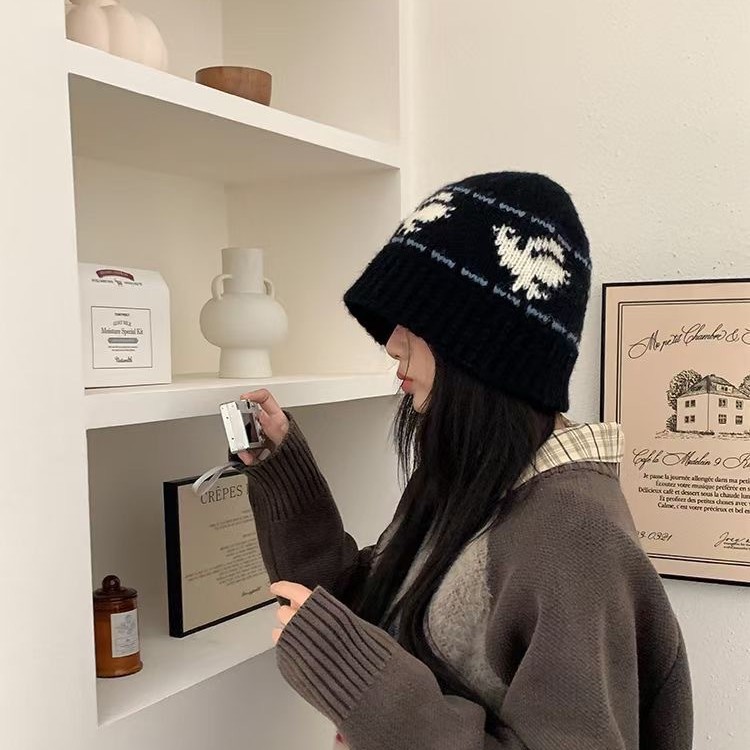 Peace Dove Casual Versatile Knitted Jacquard Wool Hat Women's Autumn and Winter Korean Version Showing Face Small Basin Hat Baotou Cold Hat Niche