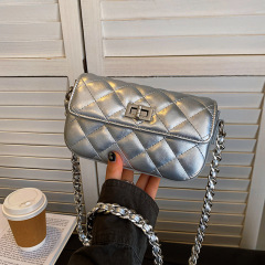 Silver small fragrant bag women's new diamond chain bag summer simple fashion trend crossbody bag