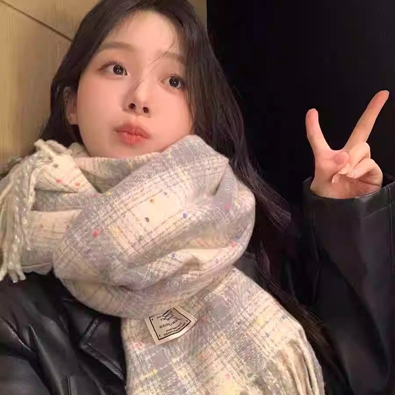 Winter new imitation cashmere white plaid colorful jelly bean scarf plaid scarf shawl autumn and winter versatile warm scarf