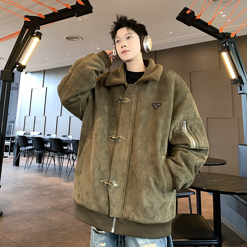 Winter retro lapel fur one-piece lamb wool casual all-match cotton coat for men