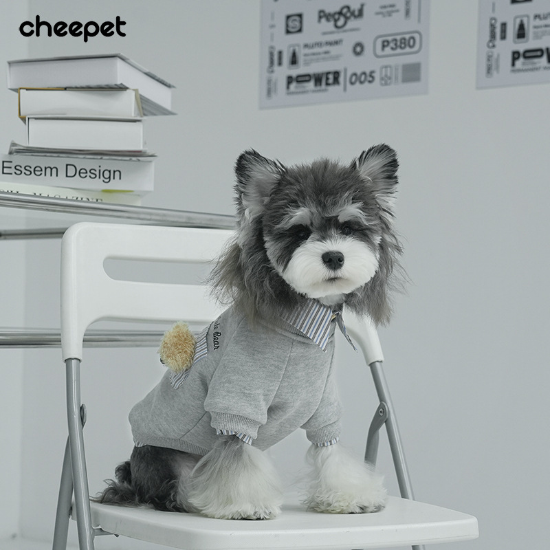 Pet clothes autumn and winter holiday two-piece striped lapel bottoming shirt puppy three-dimensional bear head festival clothing wholesale