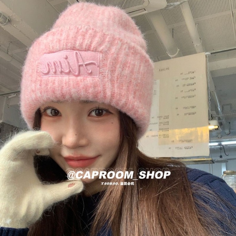 Large head circumference thick woolen hat women's autumn and winter loose warm pile cold hat big face small knitted ear protection hat