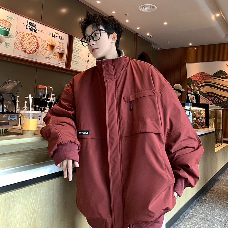 Winter American stand-collar flight jacket cotton padded thickened lamb wool coat for men