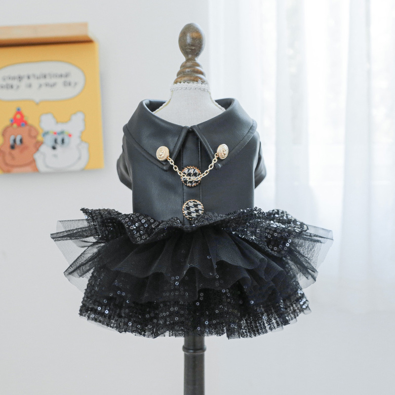 Factory direct supply/ready goods export pet clothes, dog and cat clothing, handsome leather jacket, sequined small leather skirt