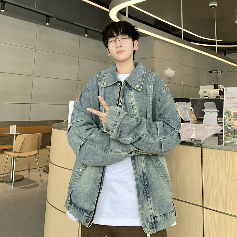 Autumn New Retro Washed Distressed Denim Ribbon Jacket Coat Niche Style