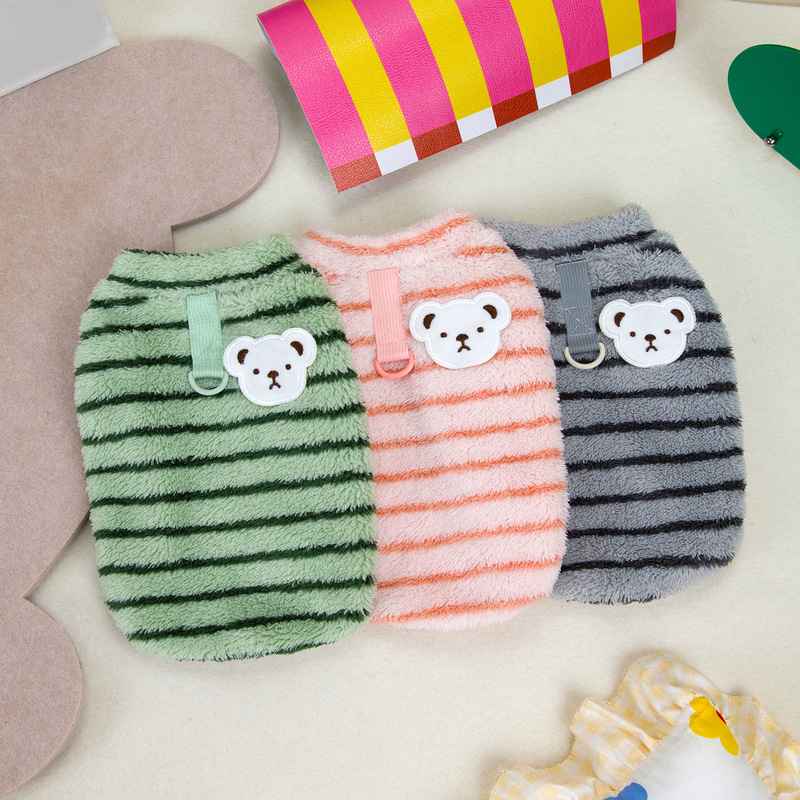 Pet dog clothes, pet two-leg fleece, pet dog clothing, autumn and winter new style 24 Korean style striped fleece