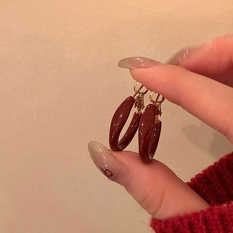 Simple Ancora Red Drop Oil Small Earrings for Women Light Luxury Retro Personality Fashion Temperament Commuting Versatile Earrings Earrings