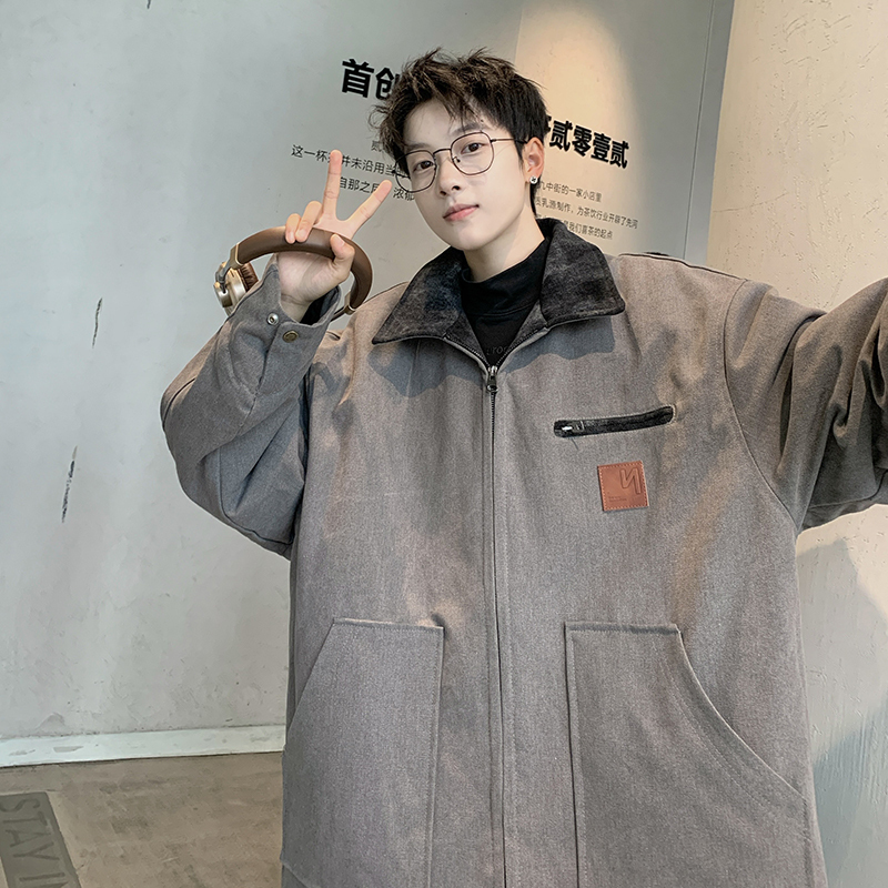 Winter 100% cotton washed distressed workwear patchwork cotton coat thickened trendy brand jacket for men