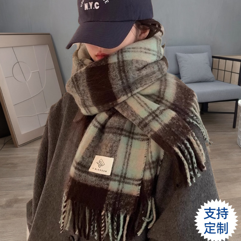 New Maillard imitation cashmere scarf, versatile high-end plaid Korean version, thickened, warm, soft and waxy shawl, couple neck scarf