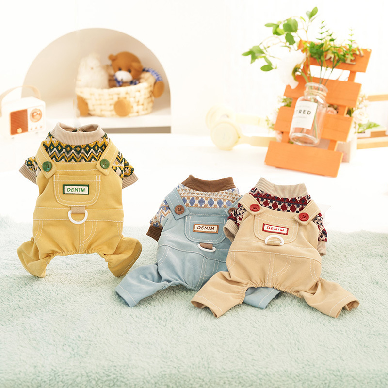 CQ925 Classic Langqing yarn-dyed overalls single-layer suit [cute and super cute pet clothing dog clothes]