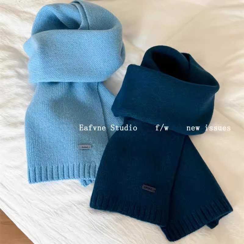 Premium 100% pure wool autumn and winter Korean style simple versatile wool soft waxy scarf couple knitted warm neck scarf for women