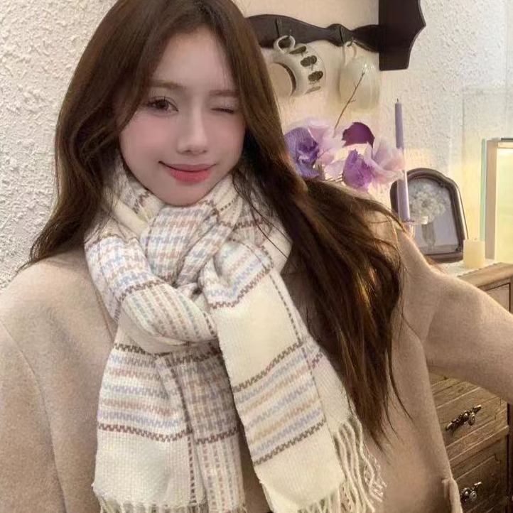 Plaid scarf for female students in winter new style atmosphere scarf warm shawl neck cover
