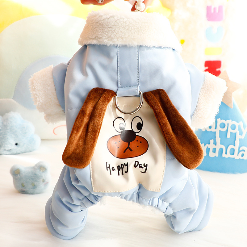 Dog clothes autumn and winter thick cute pocket ears four-legged traction cotton coat small dog teddy pet 6374