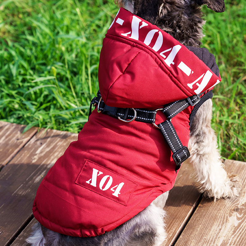 Amazon cross-border autumn and winter new winter dog clothes plus velvet and thickened waterproof jacket hooded clothes wholesale