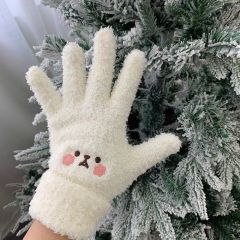 Japanese girl gloves are warm in winter and do not shed lint, half velvet finger embroidered, cute and soft cartoon outdoor