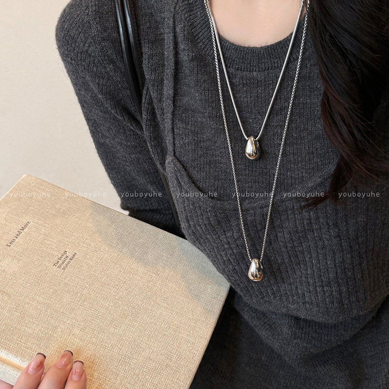 Minimalist style water drop pendant necklace women's autumn and winter long sweatshirt sweater chain casual versatile light luxury temperament accessories