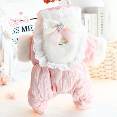 Dog clothes autumn and winter thick four-legged belly-protecting cotton-padded clothes sweet traction small dog Teddy pet 6335