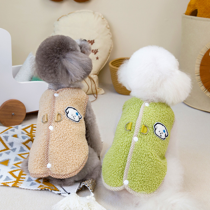 Dog clothes, pet clothes, cat autumn and winter new wholesale Teddy Bichon 24 back open grain sherpa vest