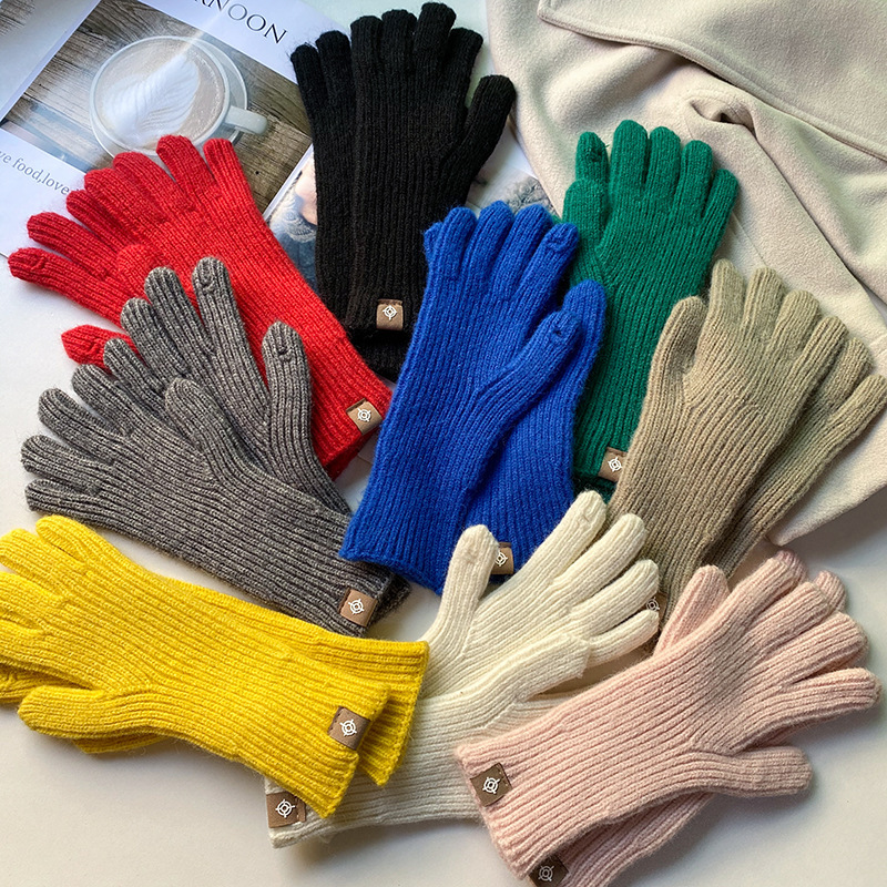 Winter warm gloves knitted couples outdoor cycling windproof and cold-proof gloves students Korean touch screen gloves solid color