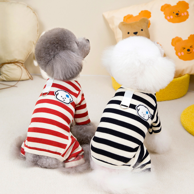 Pet Clothing New Autumn and Winter Puppy Clothing Pet Supplies Wholesale Dropshipping 24 Waffle Striped Four-Legged Clothes