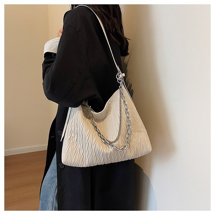 Large-capacity commuter tote bag for women 2024 new high-end texture willow leaf pleated armpit bag single shoulder crossbody bag