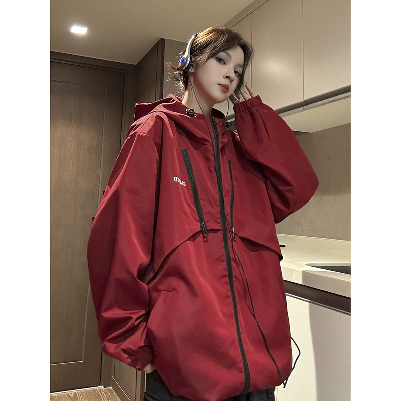 Data Style American Jacket Large Size Fake Two-Piece Hooded Jacket Unisex