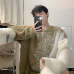 Trendy gradient mink crew neck sweater