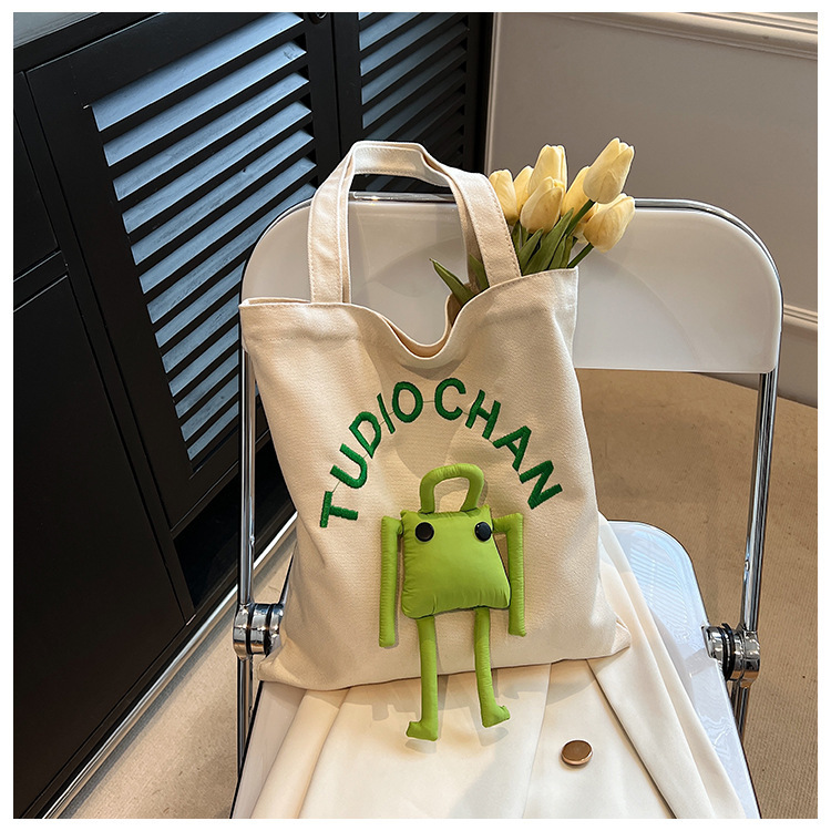 Summer Versatile Korean Canvas Bag New Niche Design College Student Commuting Shoulder Bag Internet Celebrity Cute Tote Bag